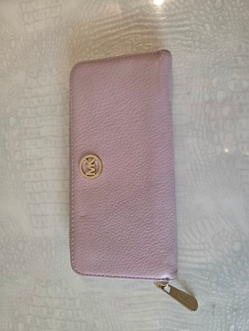 Michael Kors Fulton Blush Pink Pebbled Leather Zip-Around Wallet